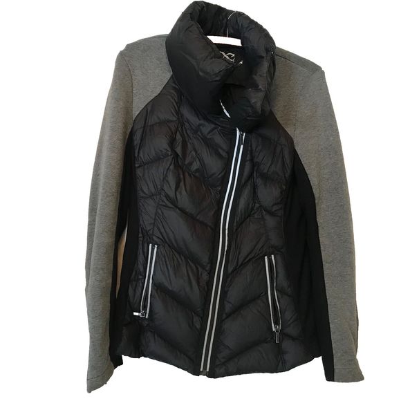Blanc Noir 80%Down 20%Feather Fill Mixed Material Puffer AsymmetricJacket Coat S - Picture 1 of 9